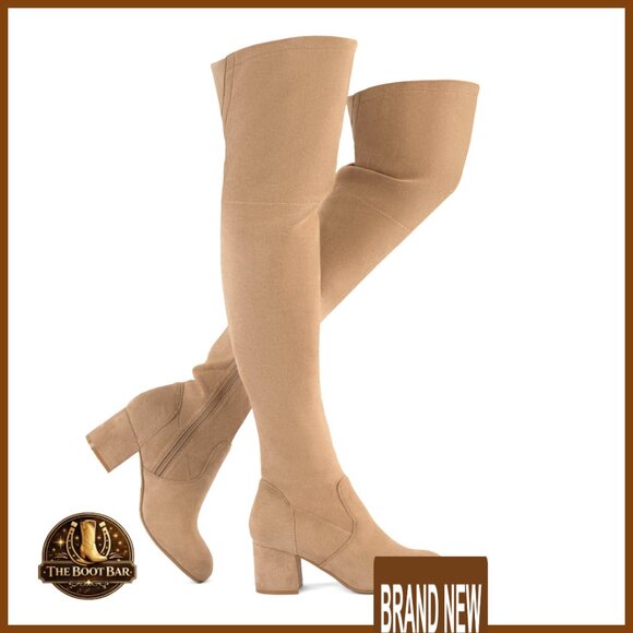 Stretch Suede Chunky Block Heel Thigh High Over The Knee Boots Y2K Chic